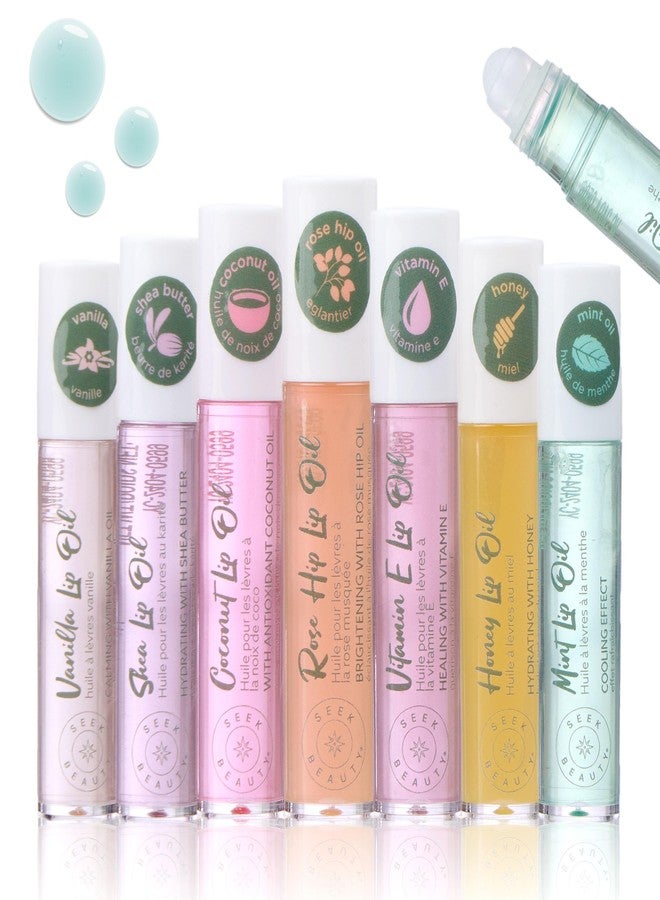 EXPRESSIONS 7pc Lip Oil - Natural High Shine Tinted LIp Oil with Essential Oils, Hydrating Roll On Lip Oils Infused w/Essential Oils - Rollerball Lip Oils, Vitamin Enriched Lip Oil Set - Image 1