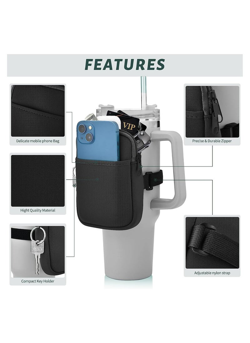 Generic Water Bottle Pouch, Non-Slip Water Bottle Bag with Pocket, Water Bottle Phone Holder for Gym, for Cards, Keys, Wallet, Earphone, Compatible with Stanley Water Bottles, Black  - Image 2