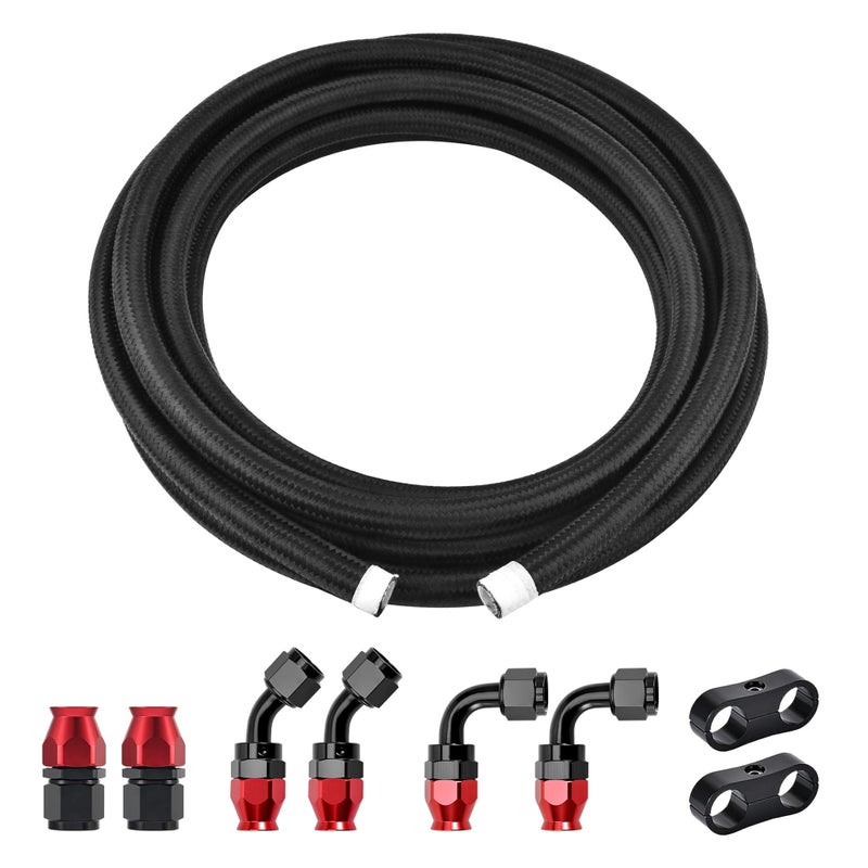 EVIL ENERGY 10AN PTFE Fuel Line KitAN10 E85 Nylon Braided Fuel Hose 10FT BlackRed
