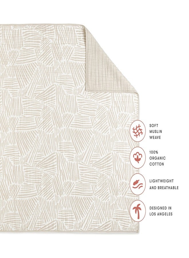 babyletto 100% Organic Cotton Quilt, GOTS-Certified, 3-Layers of Ultra-Soft and Breathable Muslin - Oat Stripe - Image 4