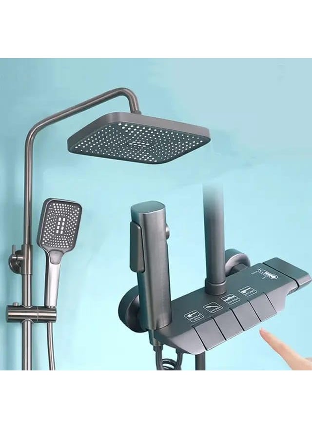 ProssimaGen ProssimaGen Italian Brass Rainfall Shower Set 4 function Thermostatic Hot Cold Shower system Hand shower overhead Shower Jet Spray Showers For Bathrooms Grey Matt  - Image 1