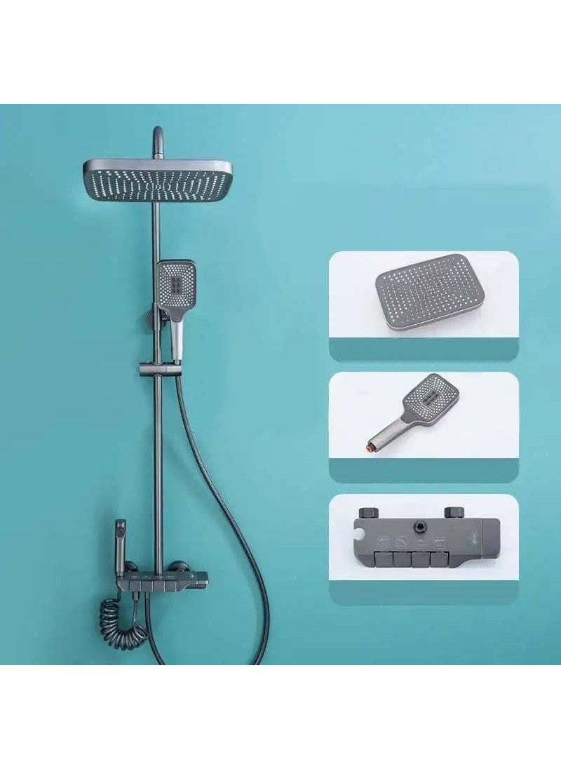 ProssimaGen ProssimaGen Italian Brass Rainfall Shower Set 4 function Thermostatic Hot Cold Shower system Hand shower overhead Shower Jet Spray Showers For Bathrooms Grey Matt  - Image 5