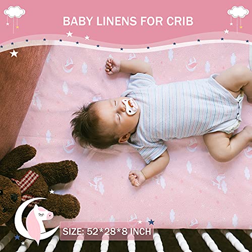 UOMNY Crib Bedding Set for Girls - Pink Baby Nursery Sets 3 Pieces Quilt Comforter Fitted Sheet Toddler Pillowcase Soft Star - Image 4