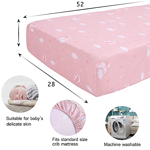 UOMNY Crib Bedding Set for Girls - Pink Baby Nursery Sets 3 Pieces Quilt Comforter Fitted Sheet Toddler Pillowcase Soft Star - Image 3
