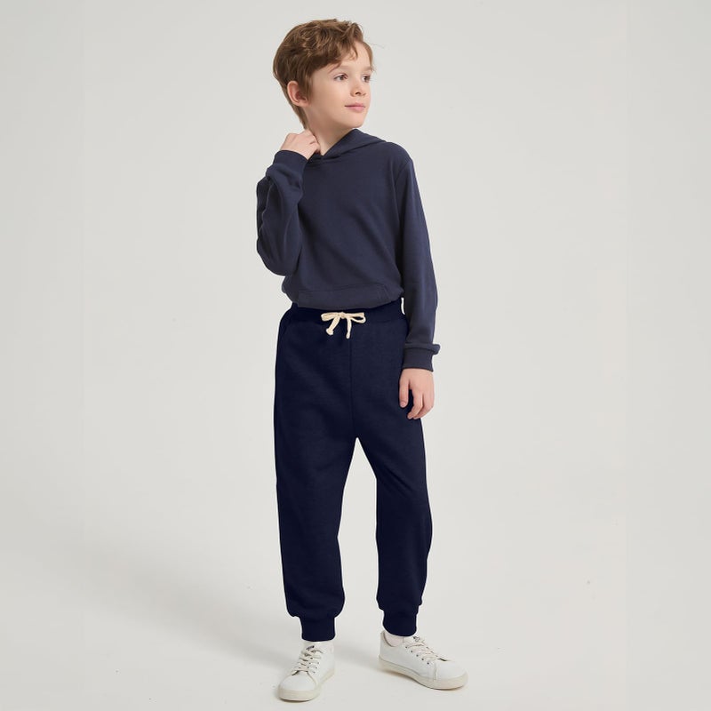 Phedrew Boys and Toddlers Cotton Sweatpants Kids Athletic Drawstring Jogger Pants Youth Casual Active Pantsï¼ˆ2-14 Yearsï¼‰ Navy Blue - Image 2