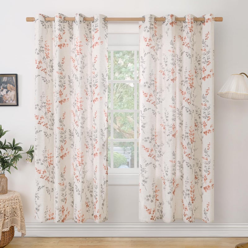 BGment ستائر بياضات Brage لغرفة المعيشة 72 بوصة طول 2 لوحات أوراق الأزهار أنماط مصباح تصفية نافذة الستائر بوهو لغرفة الطعام مزرعة كل 52 بوصة التراكوتا - Image 1