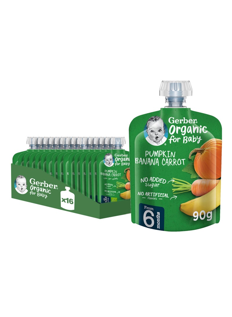 Gerber Organic Puree Pouch Pumpkin Banana And Carrot 16 x 90g - Image 1