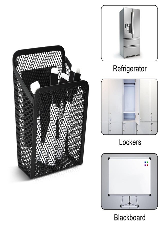 JIABEIUS 2 Pcs Magnetic Pen Holder, Metal Mesh Storage Basket, Pencial Holder with 4pcs Whiteboard Pens, Locker Organiser for Fridge, Whiteboard, Locker, Home or Office - Image 4