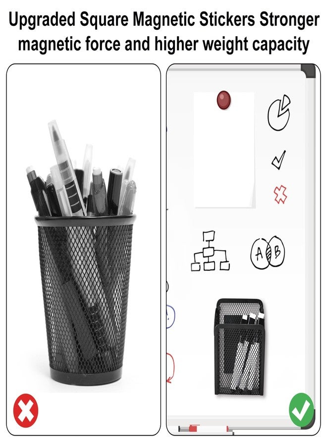 JIABEIUS 2 Pcs Magnetic Pen Holder, Metal Mesh Storage Basket, Pencial Holder with 4pcs Whiteboard Pens, Locker Organiser for Fridge, Whiteboard, Locker, Home or Office - Image 5