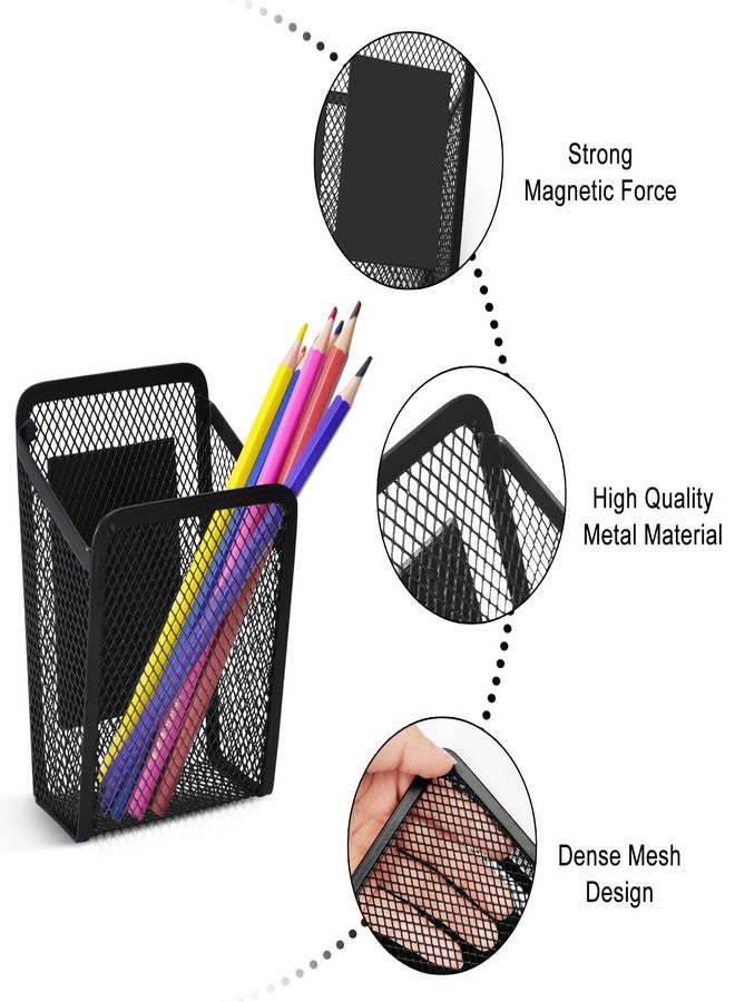 JIABEIUS 2 Pcs Magnetic Pen Holder, Metal Mesh Storage Basket, Pencial Holder with 4pcs Whiteboard Pens, Locker Organiser for Fridge, Whiteboard, Locker, Home or Office - Image 3