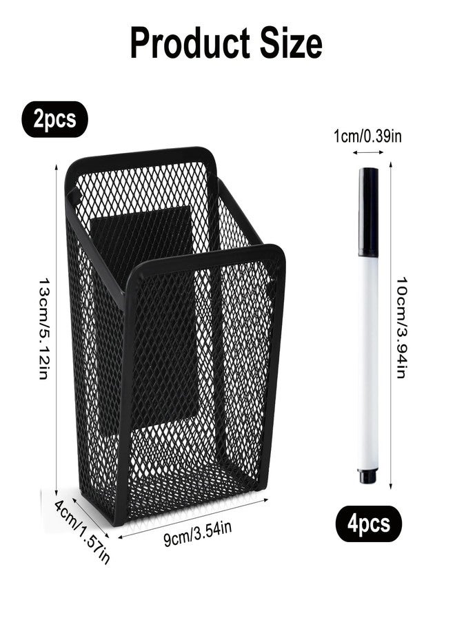 JIABEIUS 2 Pcs Magnetic Pen Holder, Metal Mesh Storage Basket, Pencial Holder with 4pcs Whiteboard Pens, Locker Organiser for Fridge, Whiteboard, Locker, Home or Office - Image 2