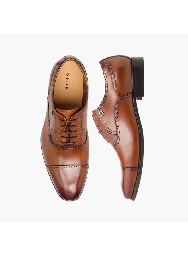 DUCHINI Men's Perforated Derby Shoes with Lace-Up Closure