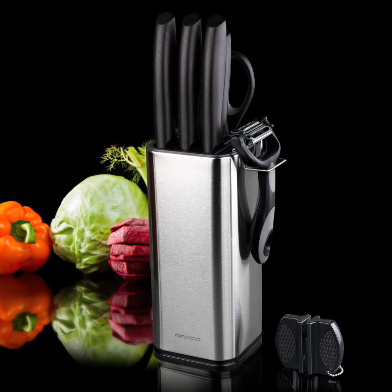 RAXCO Knife Set with Block,10-Piece Kitchen Knives Stainless Steel,Pro-sharpened for Cooking,Slicing,Mincing,Dicing,Black - Image 2