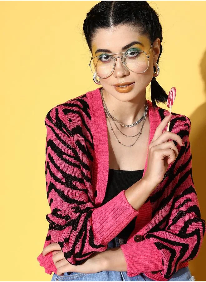 SASSAFRAS Animal Print Knitted Cardigan by Styli