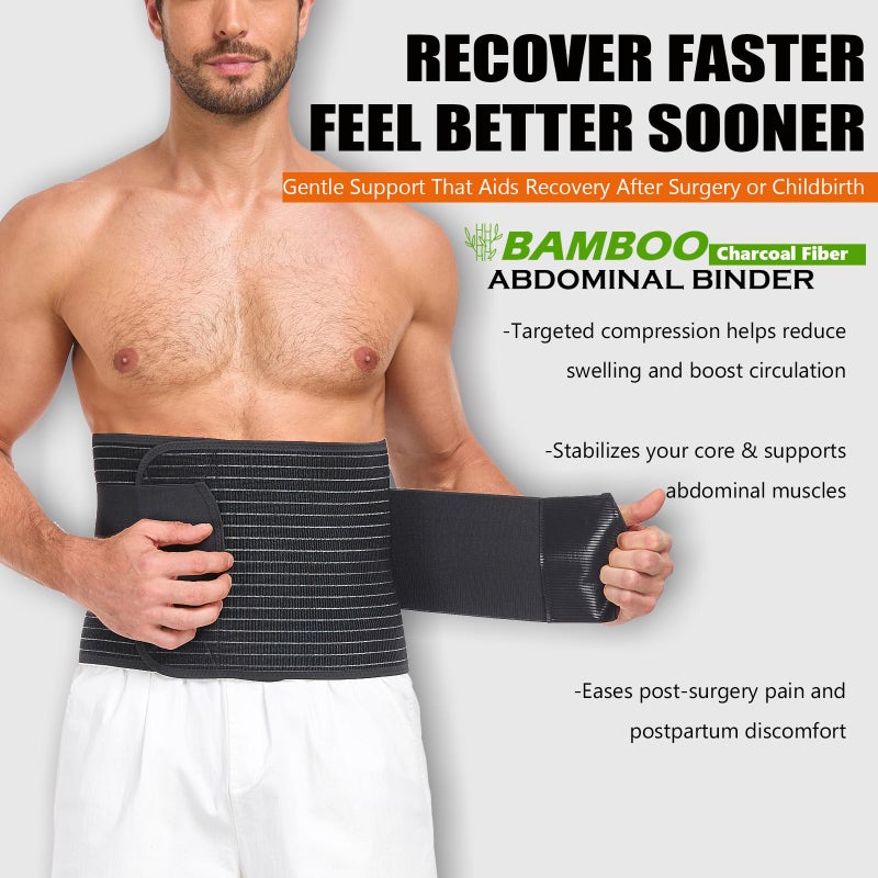 DOREIPA Abdominal Binder for Men and Women â€“ Post Surgery & Postpartum Recovery Hernia Support Belt Waist Trainer for Men Adjustable Compression Wrap (Black,L) - Image 3
