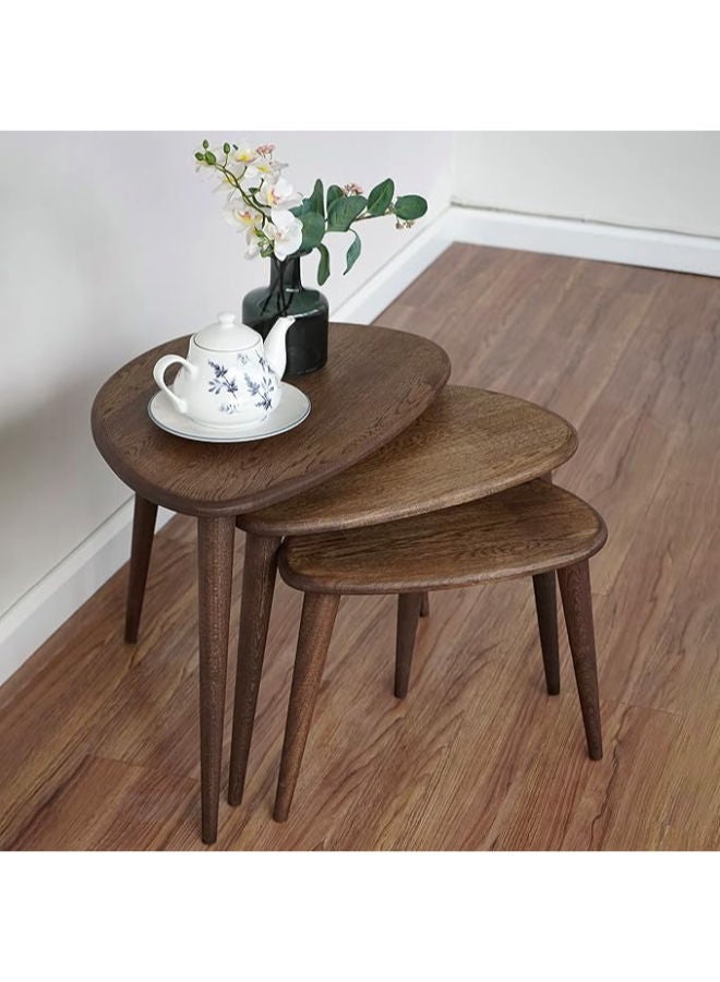 طاولات تعشيق Ultimate Premium بتصميم البلوط – مجموعة من 3 طاولات بتصميم عصري من منتصف القرن مع أرجل مدببة، أثاث خشبي من تصميم Retro - Image 1