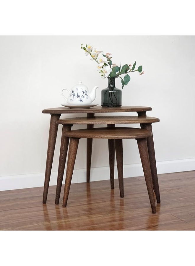 طاولات تعشيق Ultimate Premium بتصميم البلوط – مجموعة من 3 طاولات بتصميم عصري من منتصف القرن مع أرجل مدببة، أثاث خشبي من تصميم Retro - Image 3