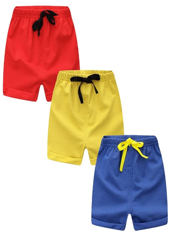 Jagrove Toddler Boys Girls Shorts 3 Pack Little Kids Cotton Sport Jogger Shorts Summer Solid Color Active Short Pants (Red + Yellow + Blue, 6-12 Months) - Image 1