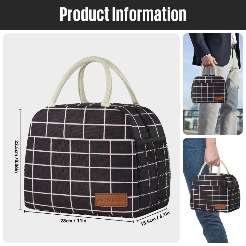 douyadady Lunch Bag Women/Men Lunch Box Women/Men (Black+Pink Blocks) - Image 2