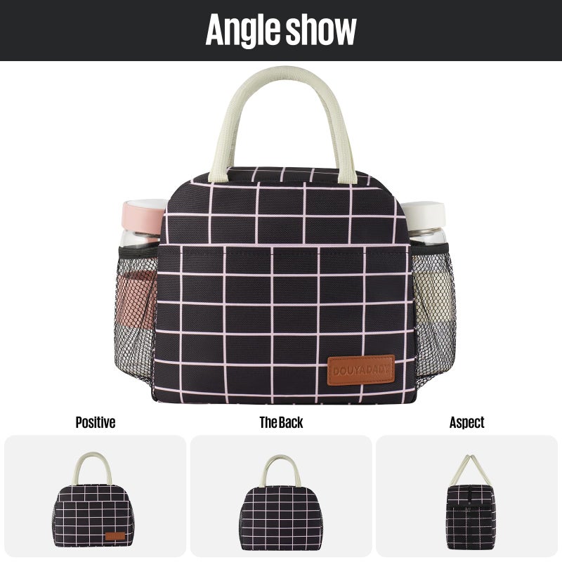 douyadady Lunch Bag Women/Men Lunch Box Women/Men (Black+Pink Blocks) - Image 5