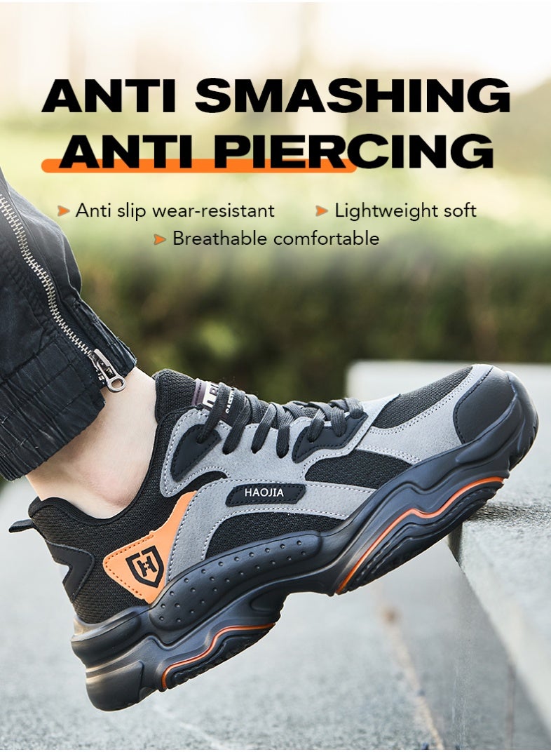 أحذية أمان رجالية ذات أصابع فولاذية، خفيفة الوزن ومريحة، مقاومة للثقب ومقاومة للانزلاق، مقاومة للتآكل ومتينة، مريحة لفترات طويلة من الوقوف، خفيفة الوزن وجيدة التهوية، أحذية عمل يمكن ارتداؤها أيضًا كأحذية رياضية عصرية. - Image 1