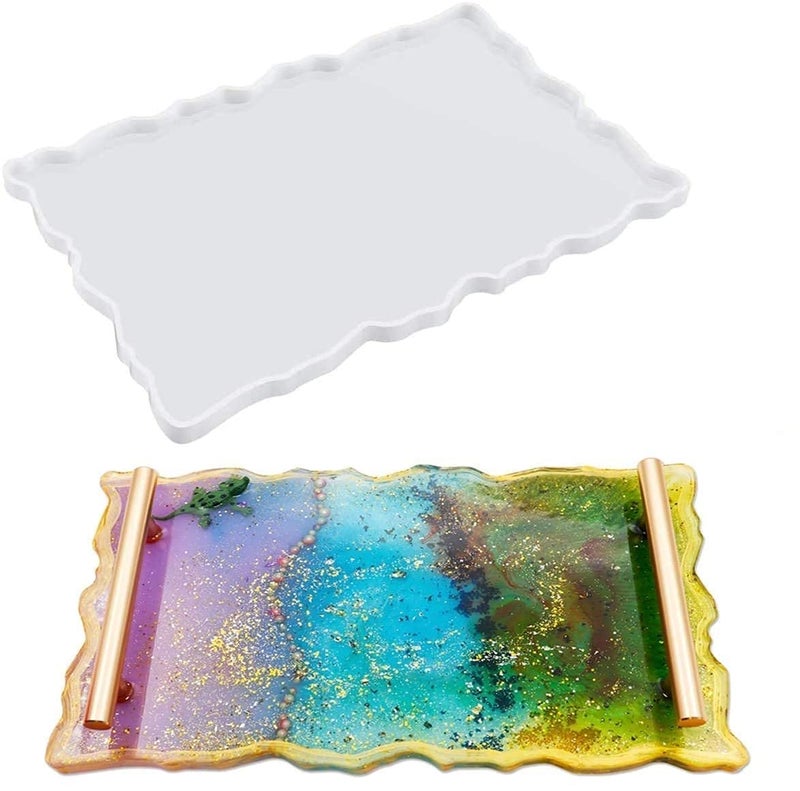 Snoogg Zigzag Tray with Handel Pair Silicone Moulds for Resin Casting, Irregular Rectangle Tray Mould with Handles, Size (12x14) - Image 2