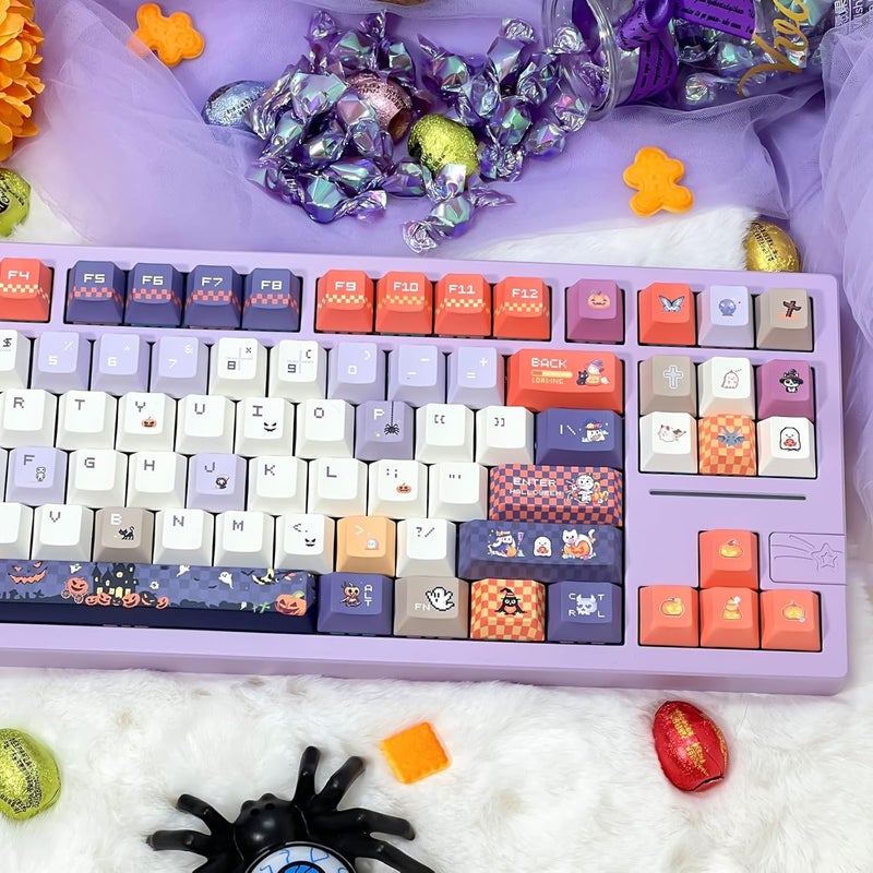 COOMICKEY Cute Keycaps, Cherry Profile PBT Keycaps 130 Keys Dye-Sublimation Custom Keycap Set for 61/64/68/84/87/100/104/108 Cherry Gateron MX Switches Gaming Mechanical Keyboard Halloween Themed - Image 4