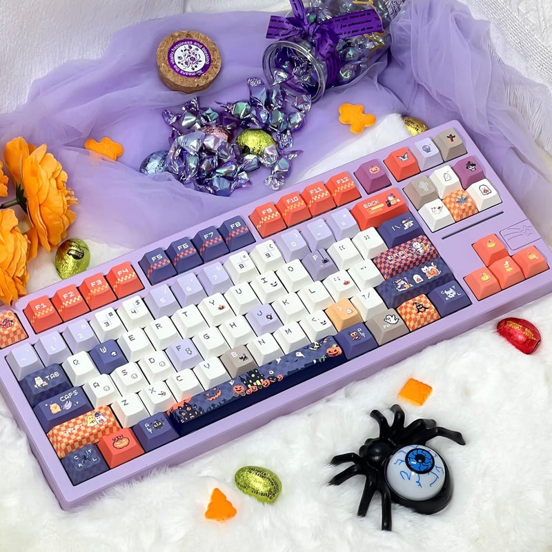 COOMICKEY Cute Keycaps, Cherry Profile PBT Keycaps 130 Keys Dye-Sublimation Custom Keycap Set for 61/64/68/84/87/100/104/108 Cherry Gateron MX Switches Gaming Mechanical Keyboard Halloween Themed - Image 5