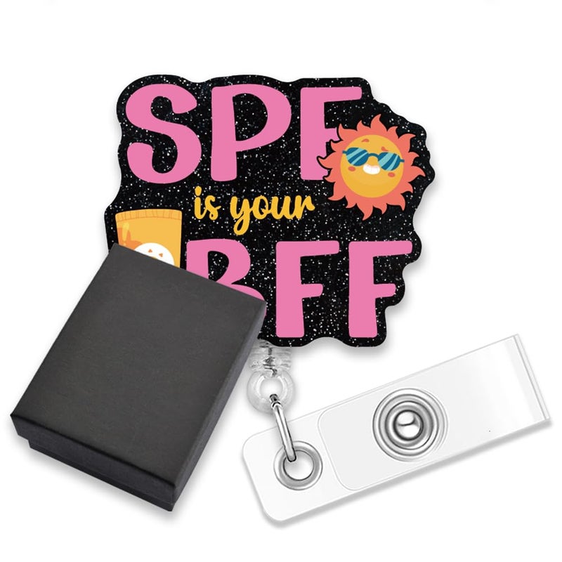 AGMDESIGN SPF is Your BFF Funny Badge Reel for Women Skin Therapist, Retractable ID Holder for Dermatologist Esthetician Skincare Professional, Cute Derm Gifts for Derm Nurse Skincare Lover - Image 1