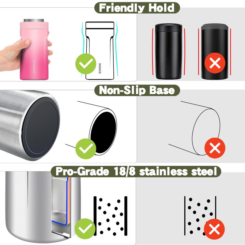 Signice Universal Can Cooler - Signice 3 in 1 Insulated 12 oz Beer Can Insulator Stainless Steel Metal Holder for 12oz Slim Skinny Tall Standard Cans Bottle Hard Seltzer Soda Energy Drinks (Sakura) - Image 4