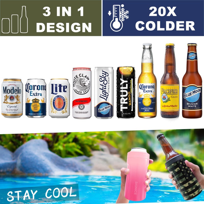 Signice Universal Can Cooler - Signice 3 in 1 Insulated 12 oz Beer Can Insulator Stainless Steel Metal Holder for 12oz Slim Skinny Tall Standard Cans Bottle Hard Seltzer Soda Energy Drinks (Sakura) - Image 2