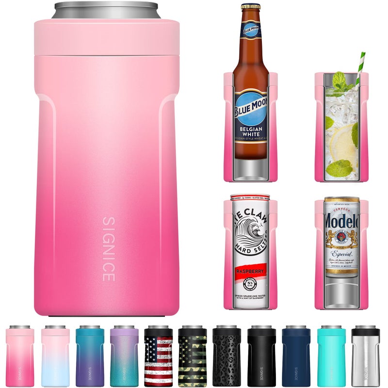 Signice Universal Can Cooler - Signice 3 in 1 Insulated 12 oz Beer Can Insulator Stainless Steel Metal Holder for 12oz Slim Skinny Tall Standard Cans Bottle Hard Seltzer Soda Energy Drinks (Sakura) - Image 1