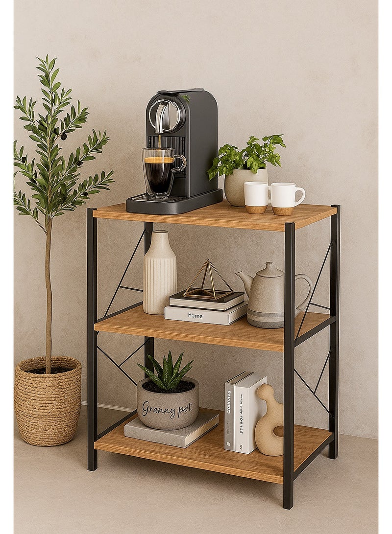 إيه جي دي طاولة ركن القهوة 3 طبقات، مع رفوف تخزين لغرفة المعيشة والمدخل والأريكة والبهو (بني) - Image 2