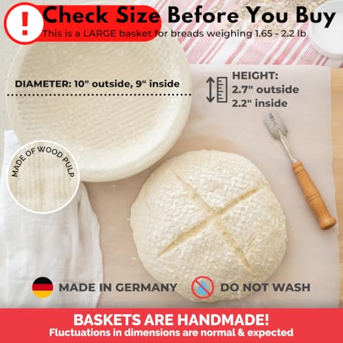 Bulka Large Round 9" 1kg Waffle Banneton Bread Proofing Basket Pressed Wood Pulp, Sourdough Proofing Basket - Non-Stick Brotform Sourdough Bread Baking Supplies, Made in Germany. - Image 2