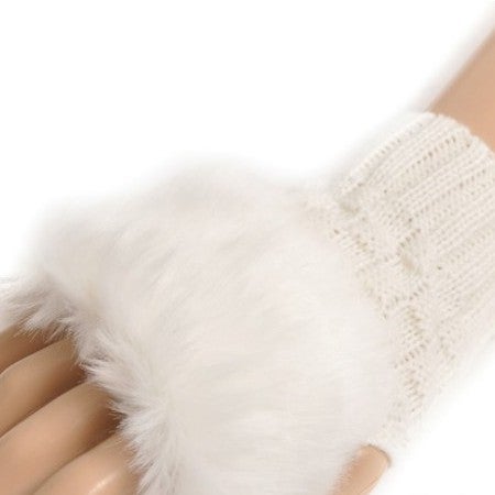 T001 autumn and winter Korean version of imitation rabbit fur gloves wool knitted warm half finger gloves manufacturers wholesale White