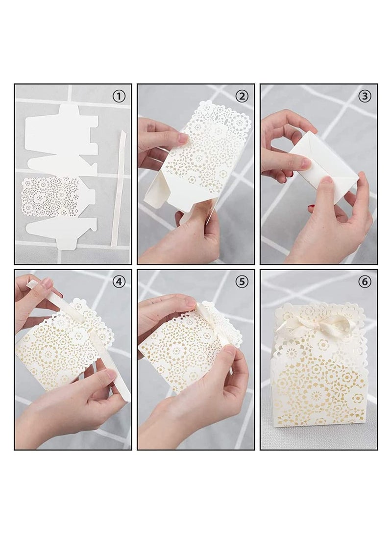 Y&D Party Favor Box, Floral Boxes, 50PCS Mini White Paper Laser Cut Gift Candy Wedding European Hollow Box for Bridal Shower Baby Birthday  - Image 4