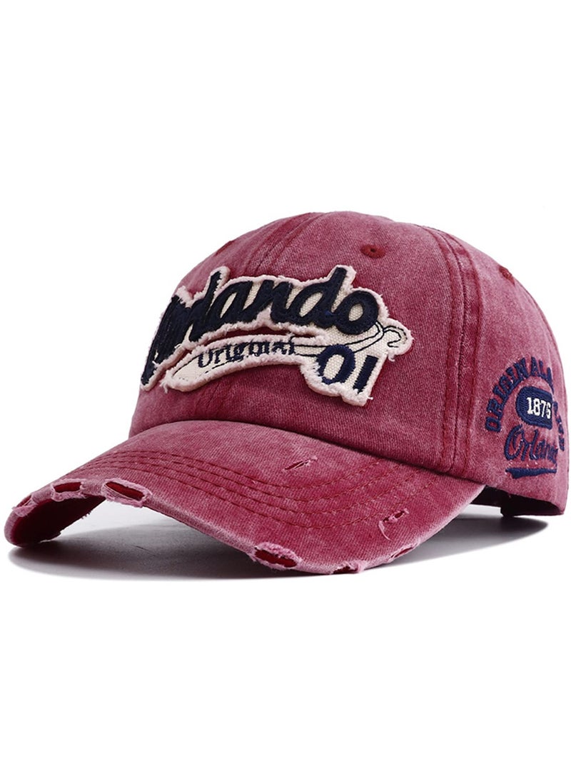 Vintage Unisex Baseball Cap Adjustable Cotton Snapback Trucker Hat for Outdoor Sports Red - Image 5