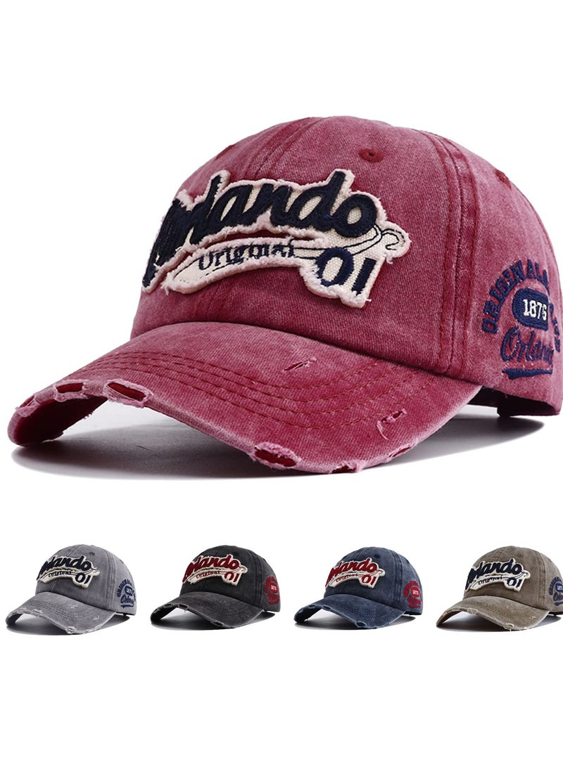 Vintage Unisex Baseball Cap Adjustable Cotton Snapback Trucker Hat for Outdoor Sports Red - Image 1