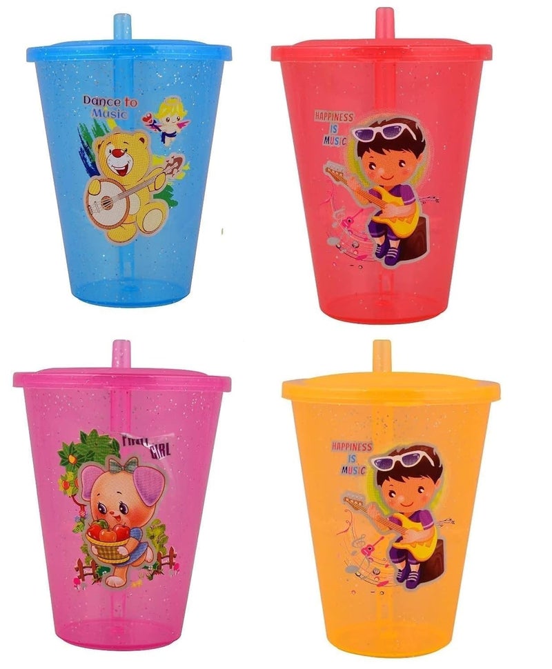 PUTHAK Plastic Air Tight Glass with Sipper Lid & Straw for Kids, Dust-Free Cover Lid, Sipper Glass, Sipper Glass with Straw, Sipper Glass for Baby (Pack of 2)(Multi-Color) - Image 2