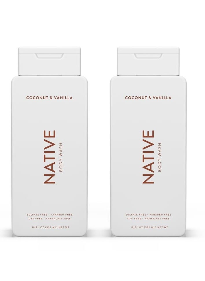 native Native Body Wash Contains Naturally Derived Ingredients | For Women & Men, Sulfate, Paraben, & Dye Free Leaving Skin Soft and Hydrated | Coconut & Vanilla 18 oz - 2 Pk  - Image 1