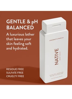 native Native Body Wash Contains Naturally Derived Ingredients | For Women & Men, Sulfate, Paraben, & Dye Free Leaving Skin Soft and Hydrated | Coconut & Vanilla 18 oz - 2 Pk  - Image 2