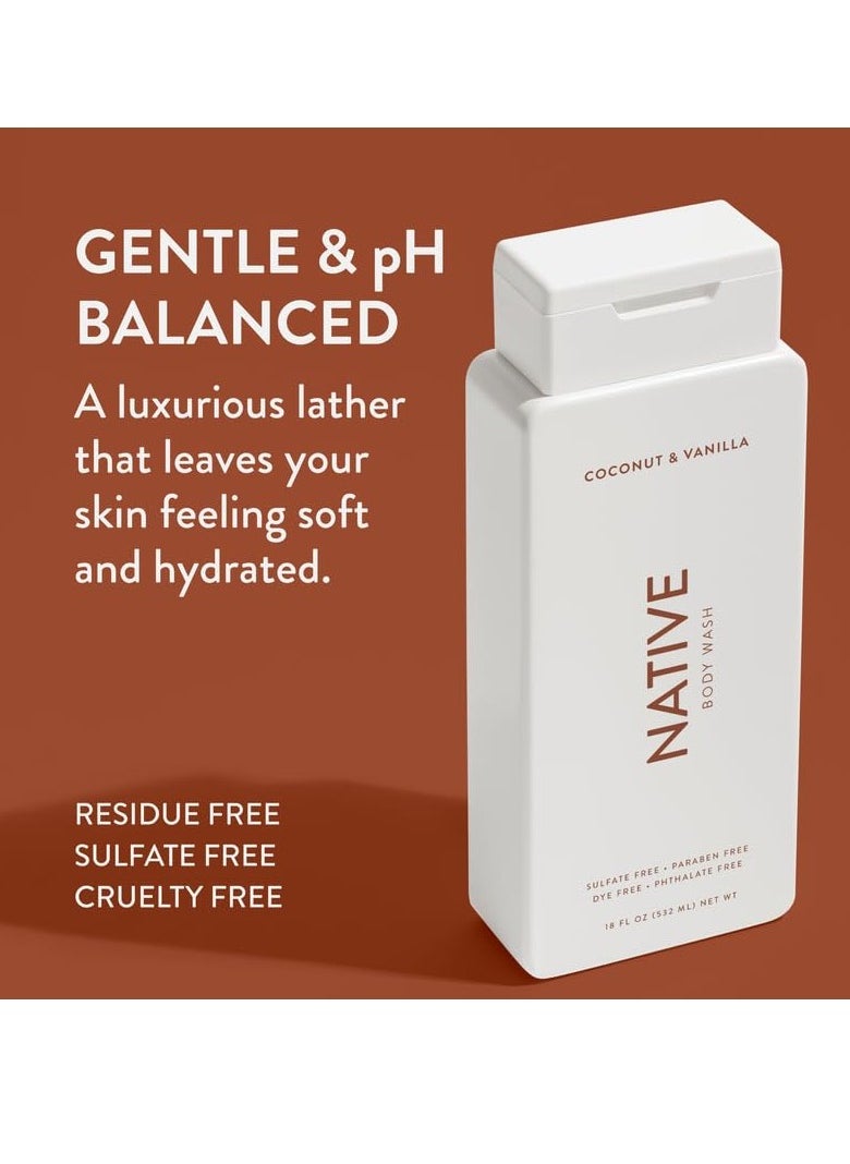 native Native Body Wash Contains Naturally Derived Ingredients | For Women & Men, Sulfate, Paraben, & Dye Free Leaving Skin Soft and Hydrated | Coconut & Vanilla 18 oz - 2 Pk  - Image 2