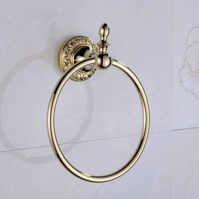 Leyden Polished Gold Towel Ring, Bathroom Hand Towel Holder Wall Mounted Gold Towel Rack Round - Image 3