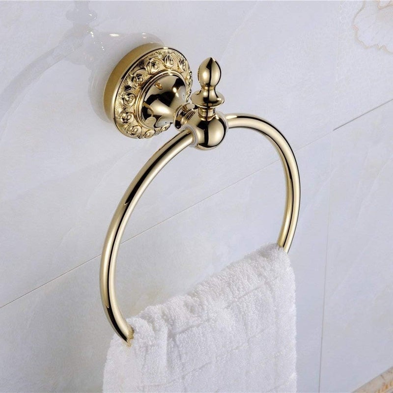 Leyden Polished Gold Towel Ring, Bathroom Hand Towel Holder Wall Mounted Gold Towel Rack Round - Image 1