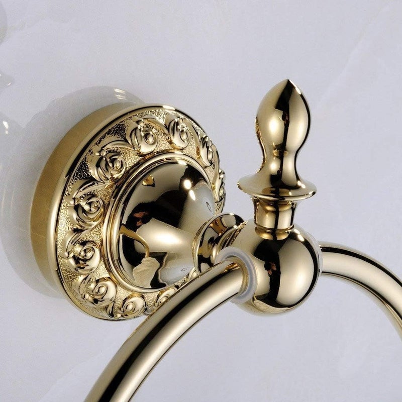 Leyden Polished Gold Towel Ring, Bathroom Hand Towel Holder Wall Mounted Gold Towel Rack Round - Image 4