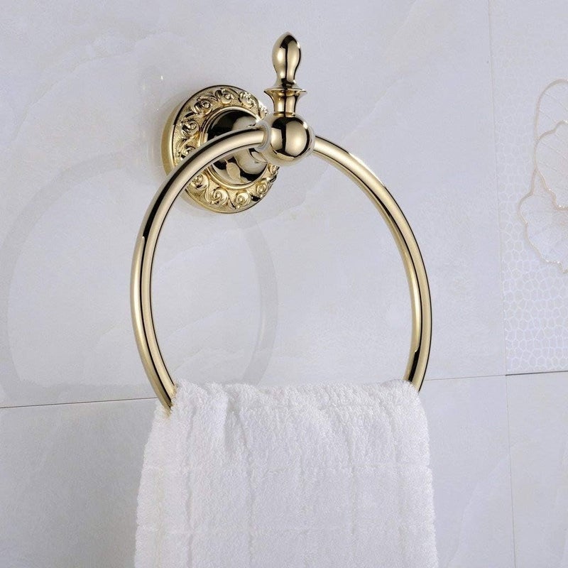 Leyden Polished Gold Towel Ring, Bathroom Hand Towel Holder Wall Mounted Gold Towel Rack Round - Image 2