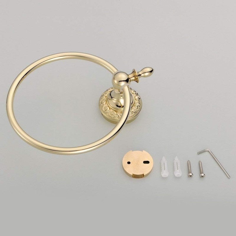 Leyden Polished Gold Towel Ring, Bathroom Hand Towel Holder Wall Mounted Gold Towel Rack Round - Image 5