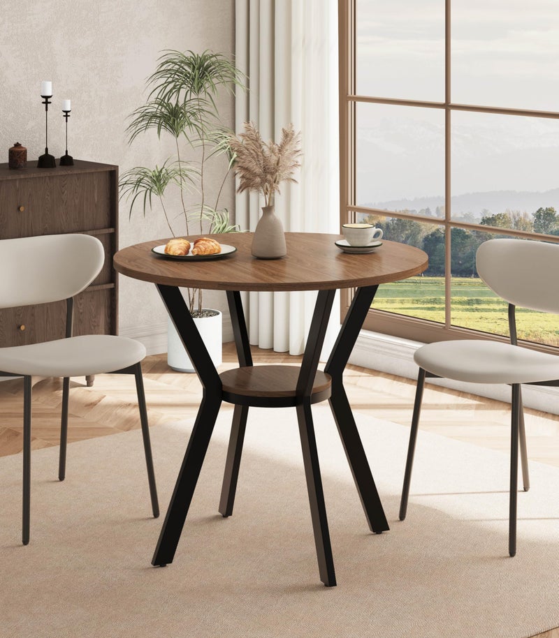 MECHYIN 31.5" Round Dining Table for 2-4, Farmhouse Small Kitchen Table with Storage, Space Saving Circle Table, Rustic Wood Dining Room Tables with Metal Legs for Kitchen, Dining Room, Apartment - Image 1