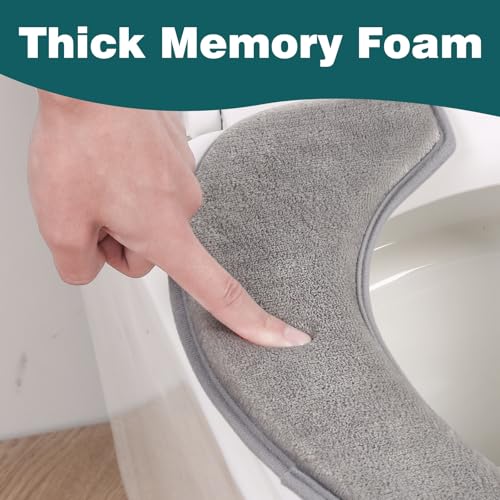 AZHCHKE Toilet Seat Cover with Memory Foam Soft Flannel Toilet Seat Warmer Cover for Bathroom Washable SelfAdhesive Reusable Toilet Covers Fits Most Round Oval and Elongated Toilet Seat - Image 3
