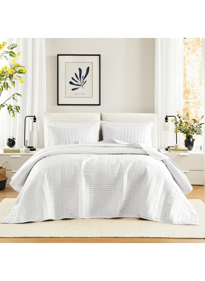 Comfort Spaces Comfort Spaces Queen QuiltAll Season Bedding White Bedspread with Double Sided Stitching Design Soft Summer Blanket Matching Shams Coverlet Kienna Collection 102x118 3 Piece 